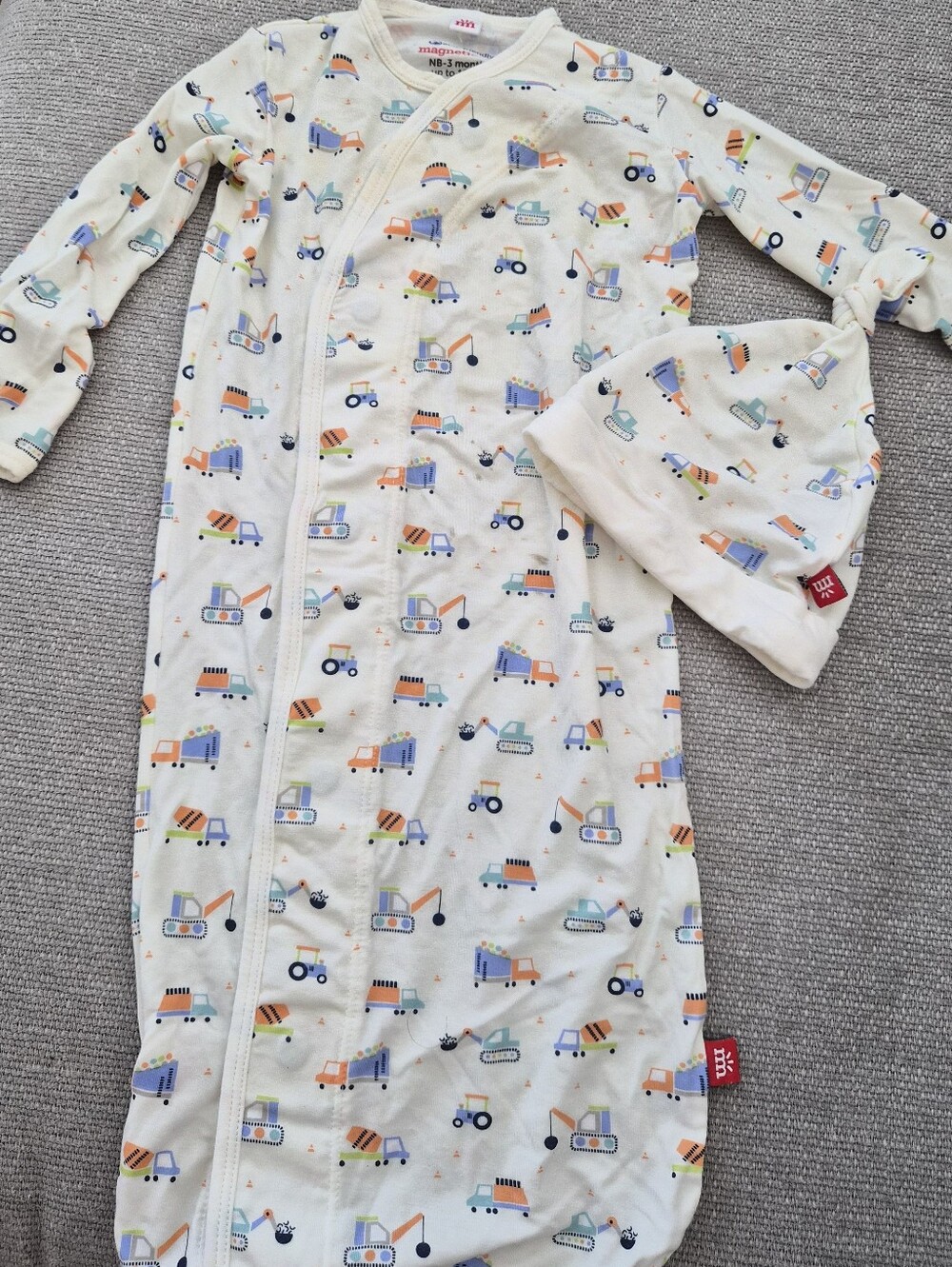 Magnetic Me Cream Sleep Sack & Hat with Orange, Blue, Green Construction Print